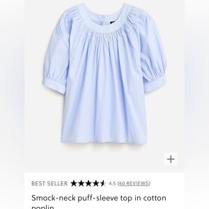 J.Crew smock-neck puff sleeve top in cotton poplin.